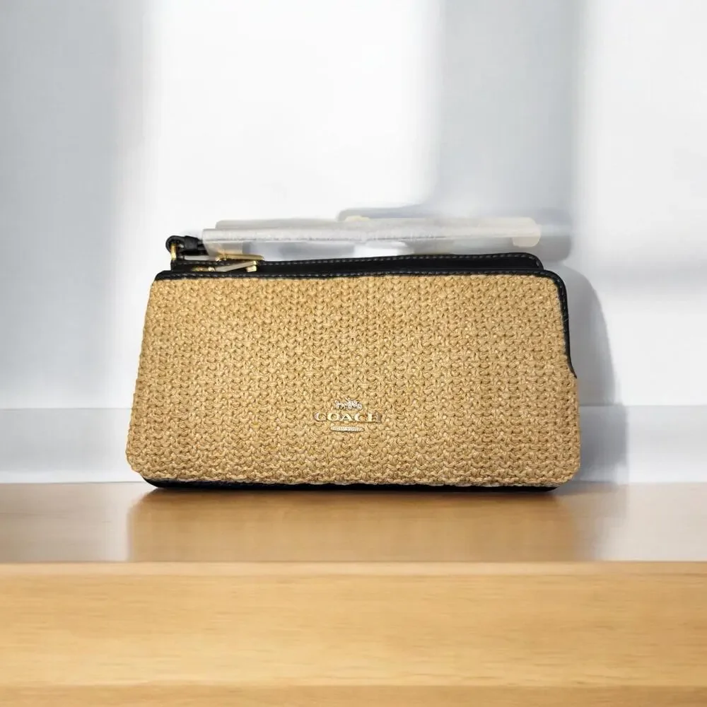 NWT Coach CAL87 Straw Hadley Turnlock Tote & CAP25 Straw Double Zip Wristlet - Picture 7 of 13